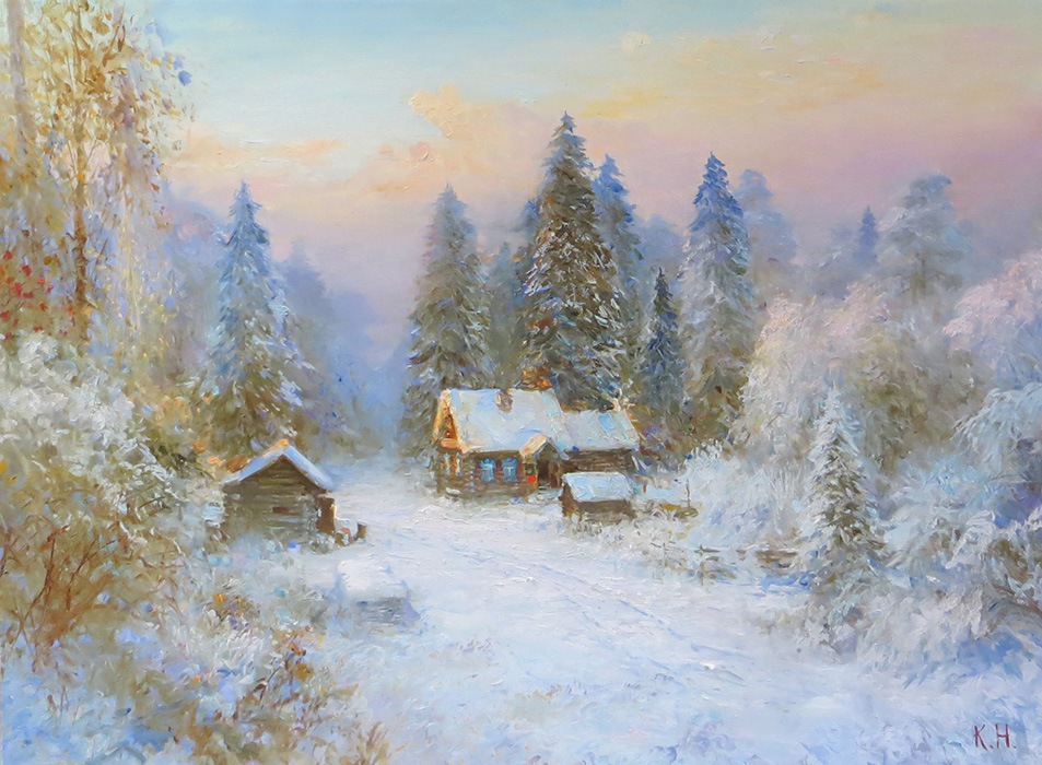  художник  Комаров Николай, картина Зима в лесу