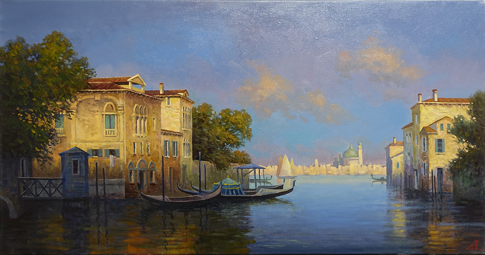 художник  Грохотов Анатолий, картина Гондолы на Венецианском канале