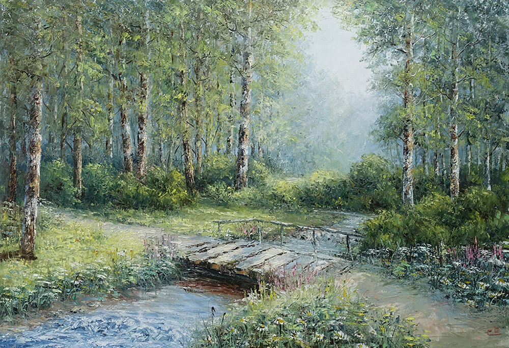 художник  Синев Евгений, картина Лесной ручей