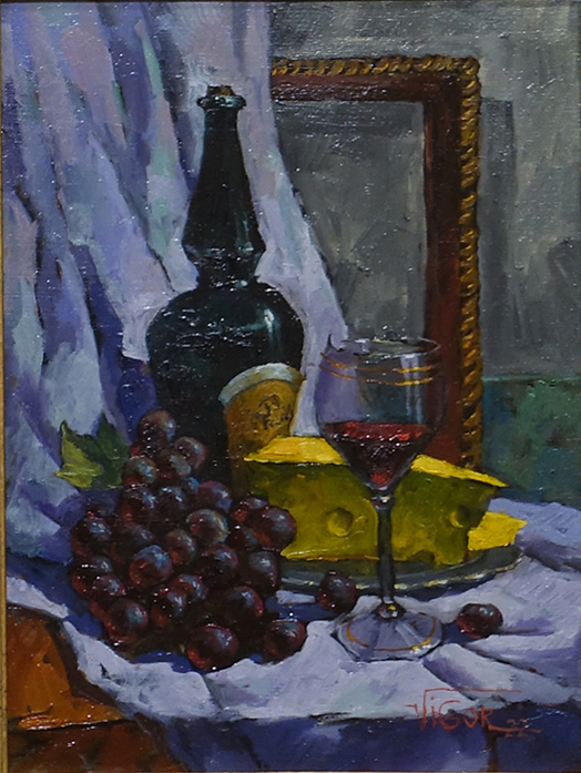  художник  Володькин Игорь, картина Натюрморт с красным виноградом»