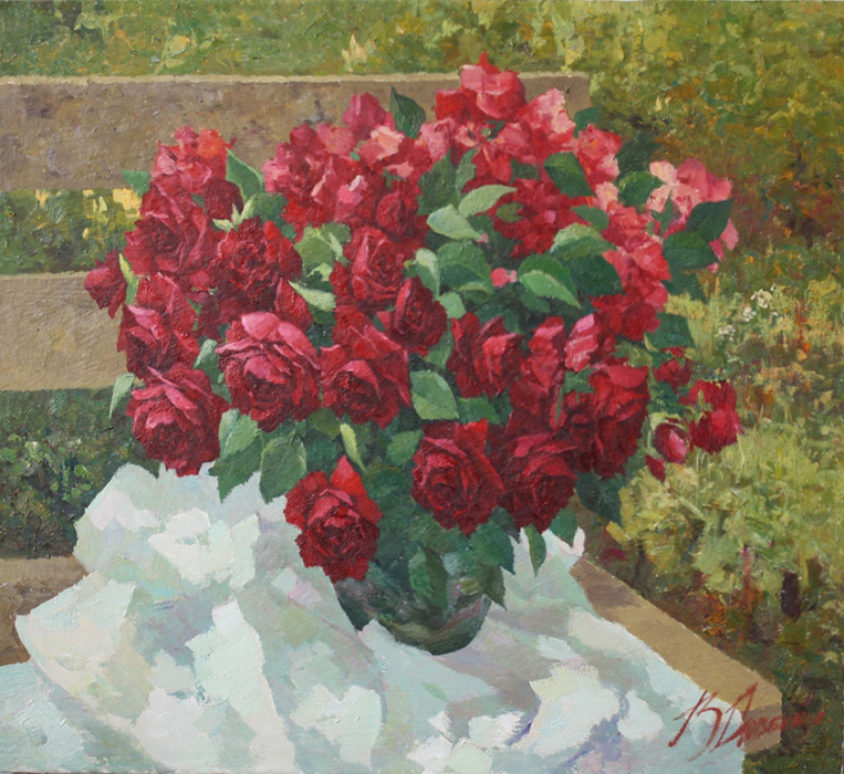  художник  Довбенко Виктор , картина Букет из красных роз