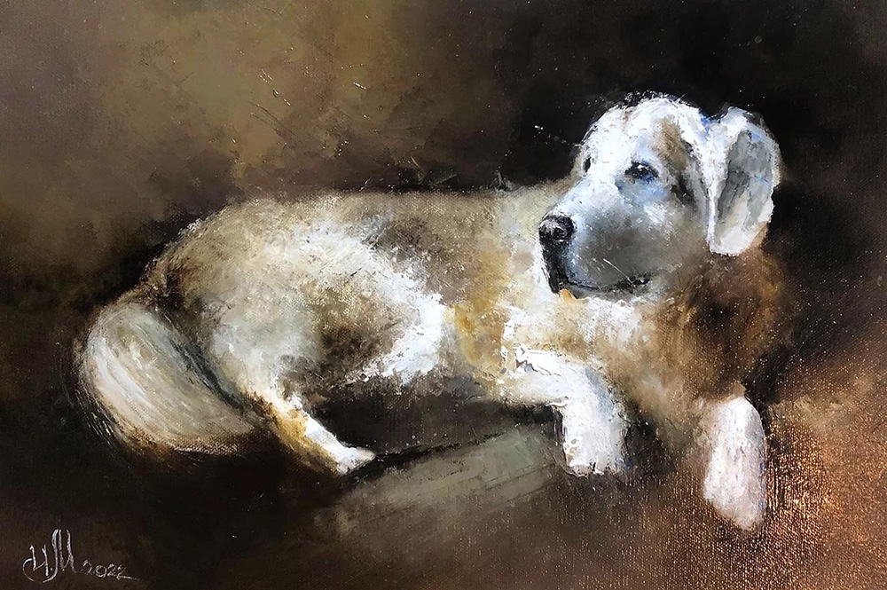  художник  Медведев Игорь, картина Белый пес