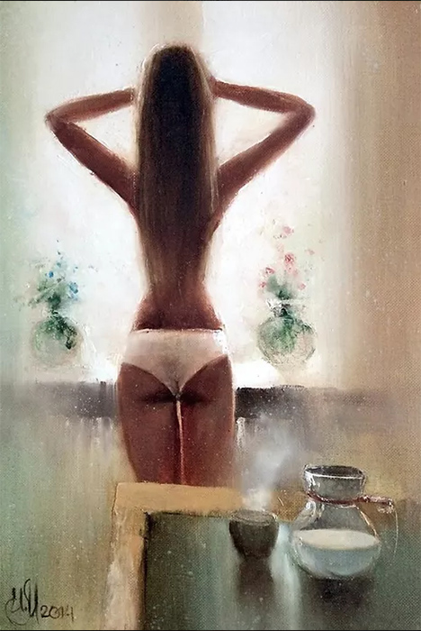  художник  Медведев Игорь, картина Кофе с молоком