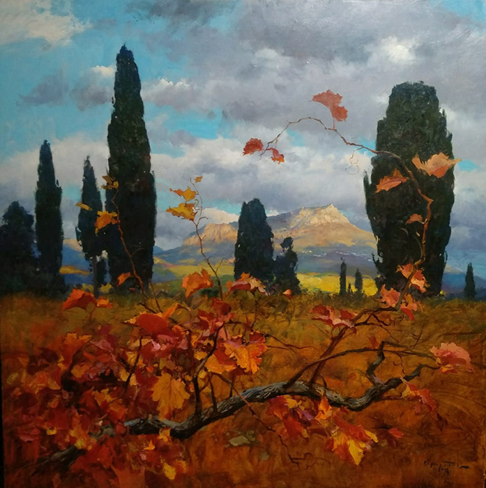  художник  Свиридов Сергей, картина Осенние виноградники у  Демерджи. Алушта