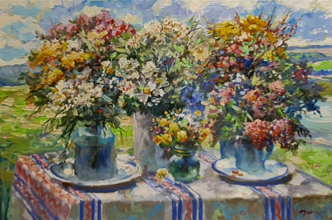  художник  Федоров Олег, картина Цветы на фоне реки