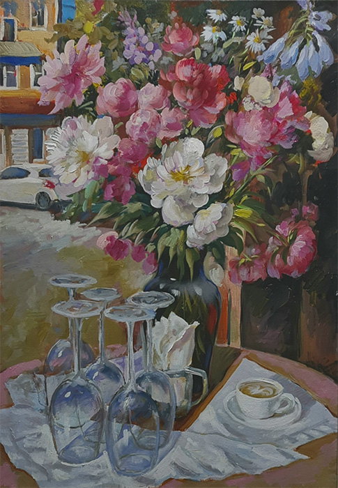  художник  Федоров Олег, картина Цветы в парижском кафе