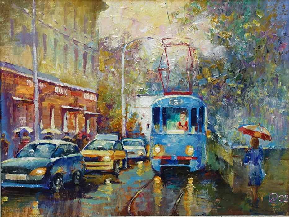  художник  Налетова Ольга, картина Старый трамвай на чистых прудах