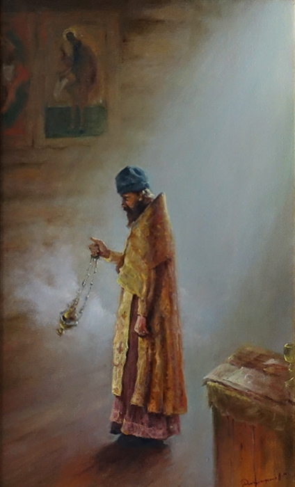  художник  Дмитриев Георгий, картина Утро в храме