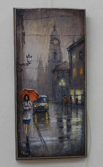  художник  Ленков Дмитрий, картина Загадочная история с Fiat Doblo и красным зонтом
