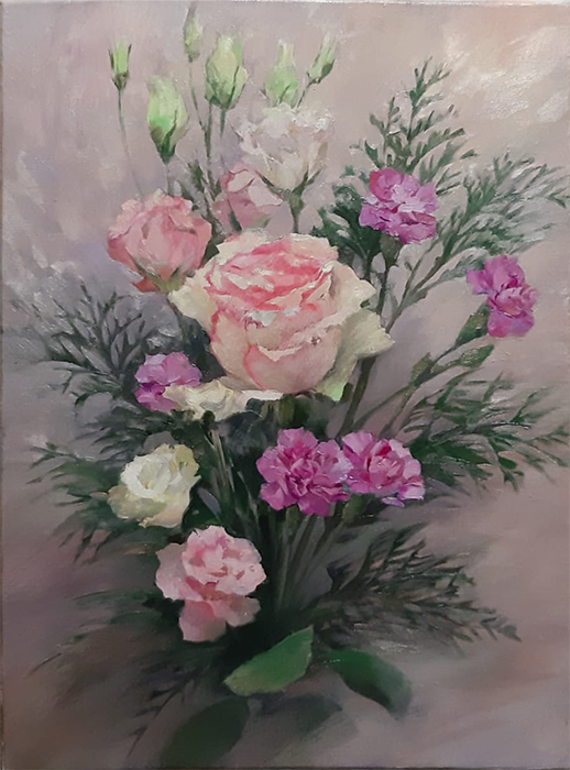  художник  Бирюкова Майя , картина Роза с гвоздикой