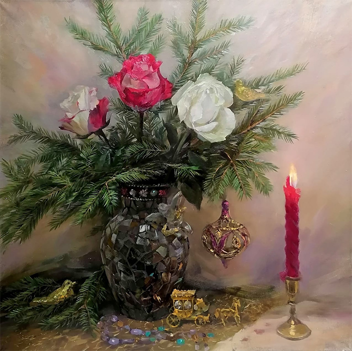  художник  Бирюкова Майя , картина Новогодние розы