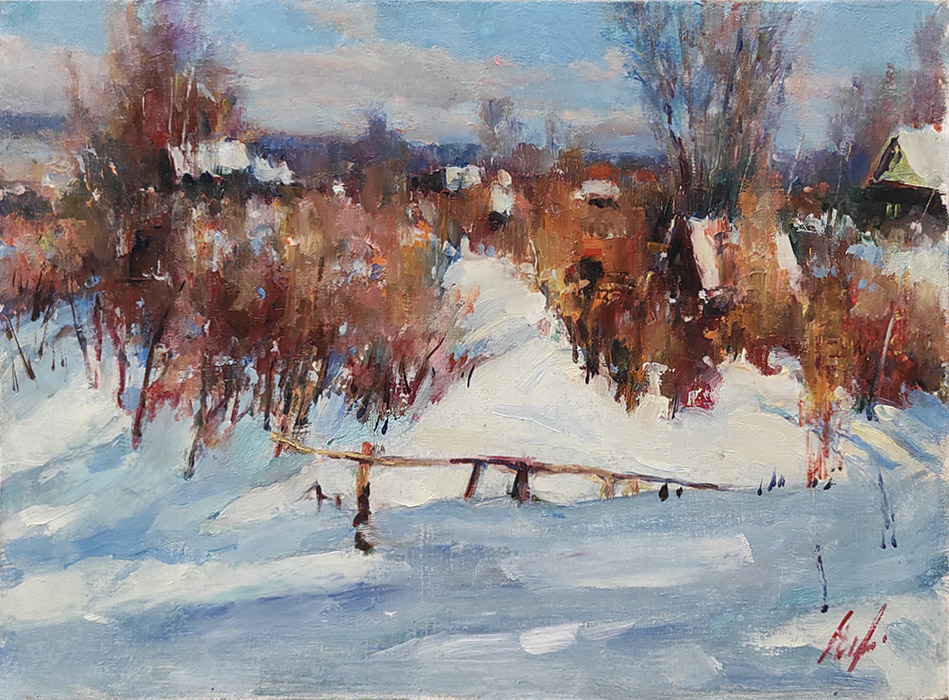  художник  Лихоманов Юрий, картина Зима в деревне