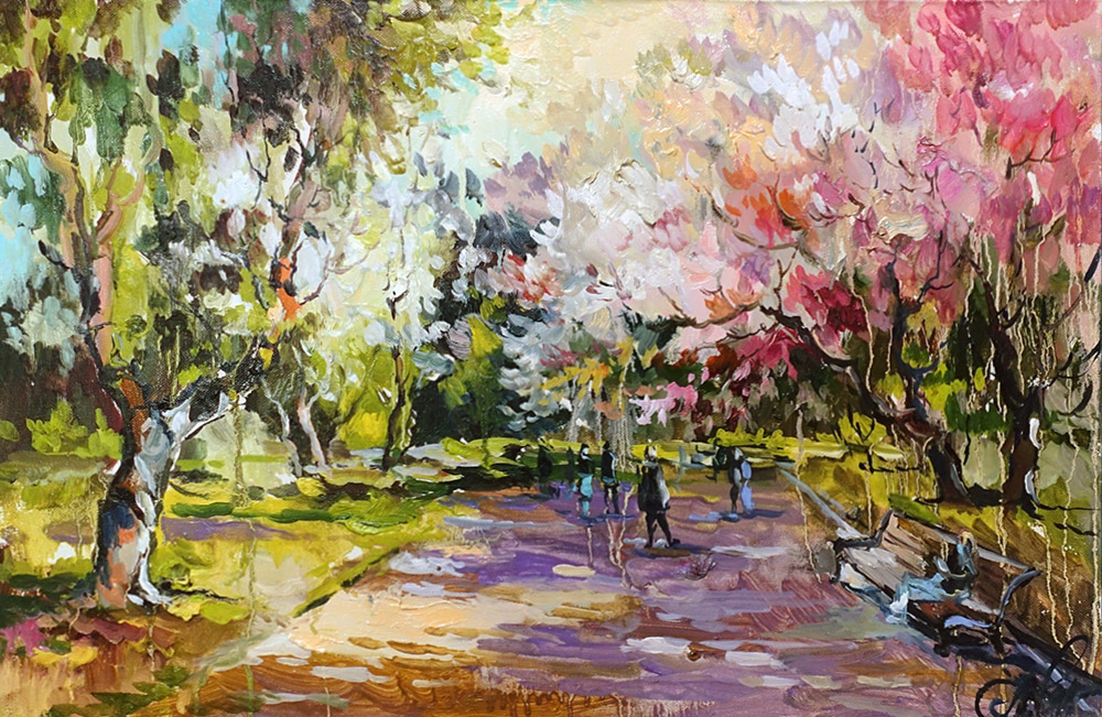  художник  Чарина Анна, картина Цветущая яблоня. Весна в Екатерининском парке