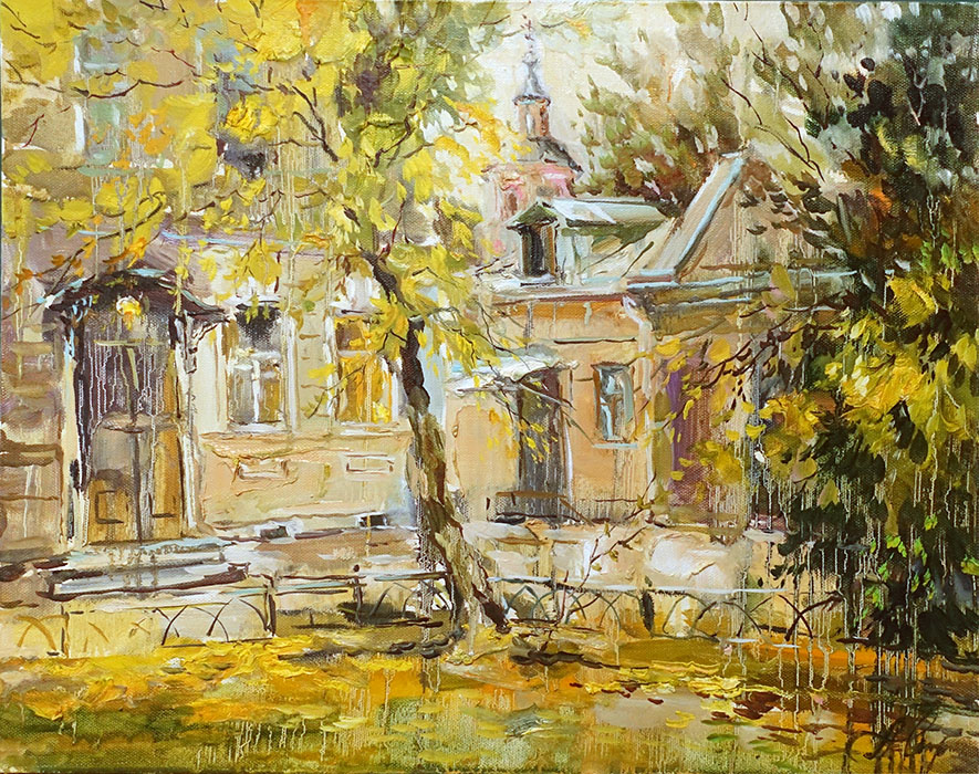  художник  Чарина Анна, картина Осенний плющ. Двор на лебяжем переулке