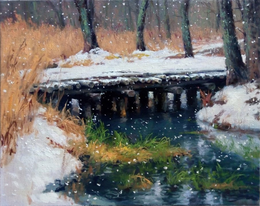  художник  Николаев Юрий, картина Первый снег
