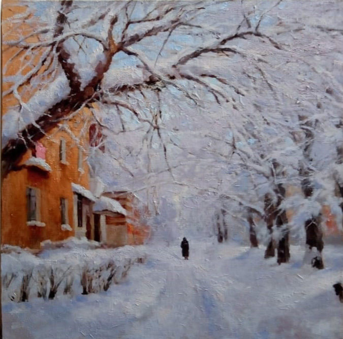  художник  Николаев Юрий, картина Снегопад