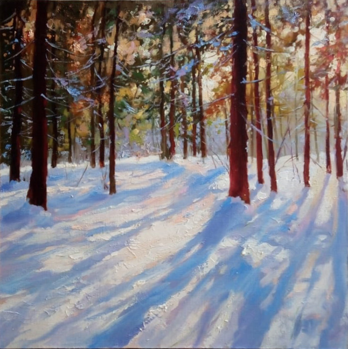  художник  Николаев Юрий, картина Солнечный день в сосновом лесу