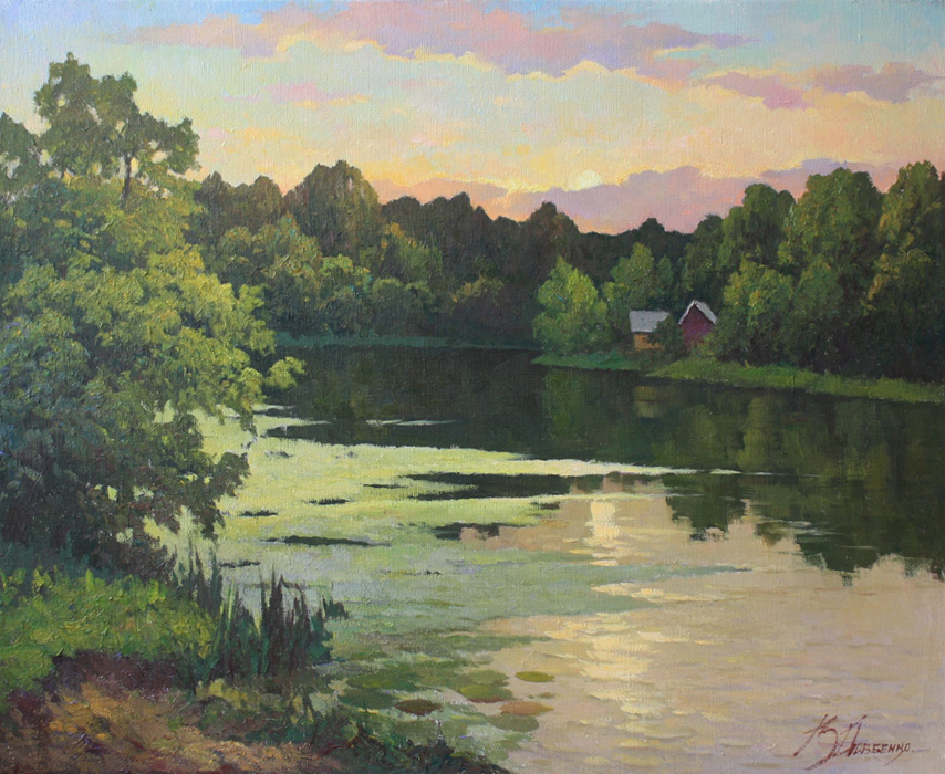  художник  Довбенко Виктор , картина Вечер над рекой