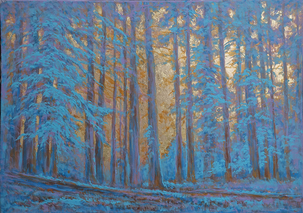  художник  Стрелков Александр, картина Закат в лесу