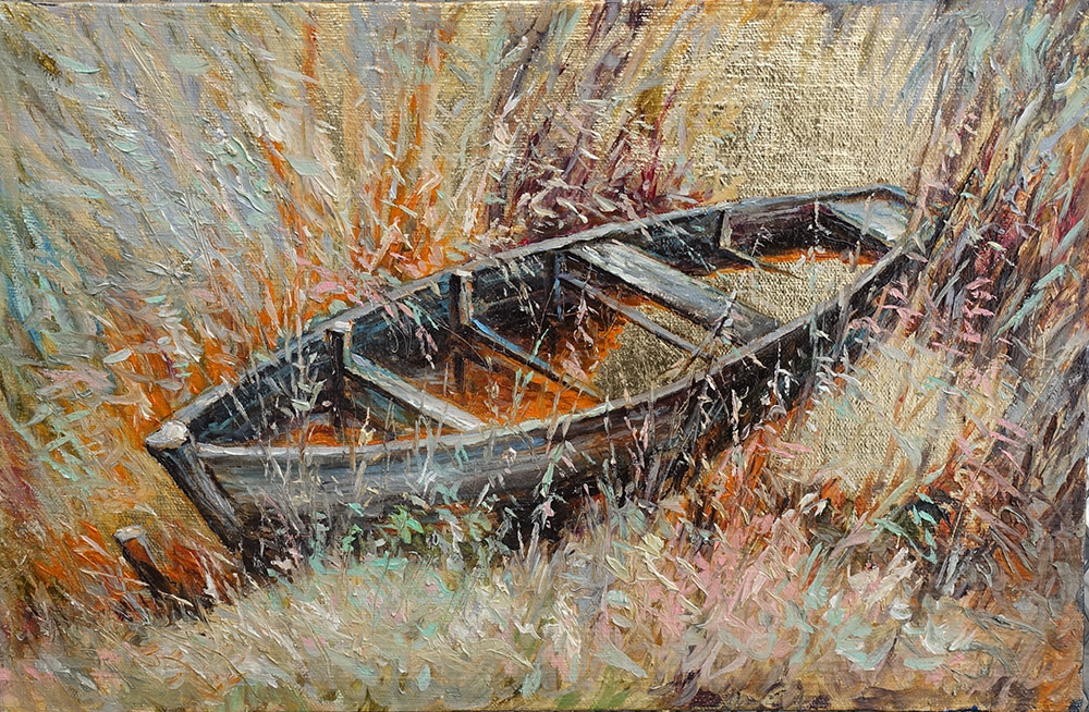  художник  Стрелков Александр, картина Лодка  на берегу