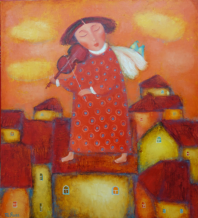  художник  Келехсаева Тея, картина Девочка  со скрипкой