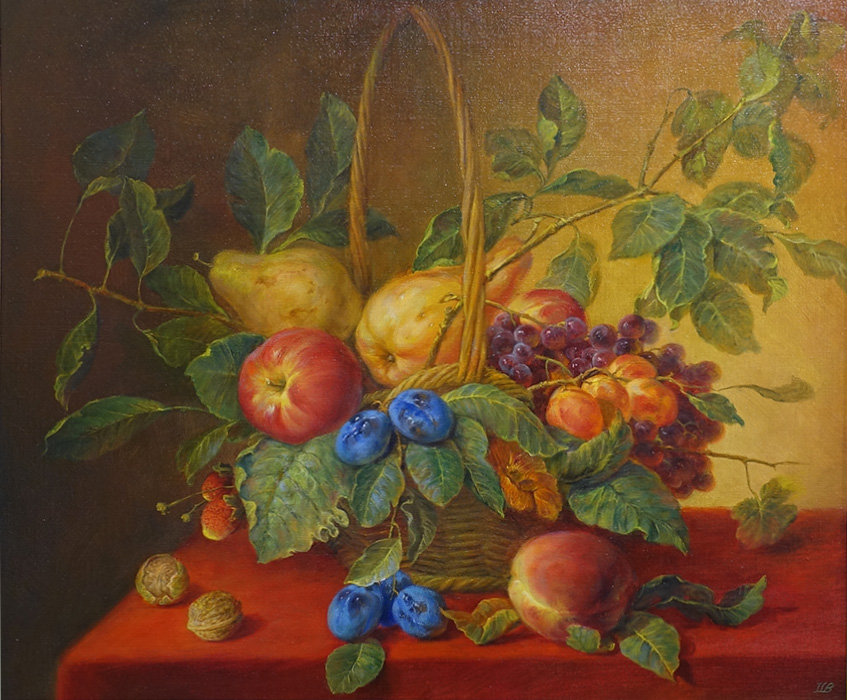  художник  Шульга Валерий, картина Натюрморт с корзинкой фруктов