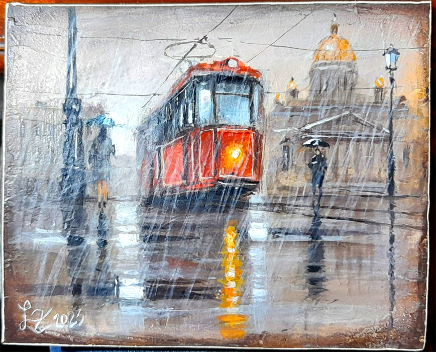  художник  Ленков Дмитрий, картина Пейзаж с трамваем