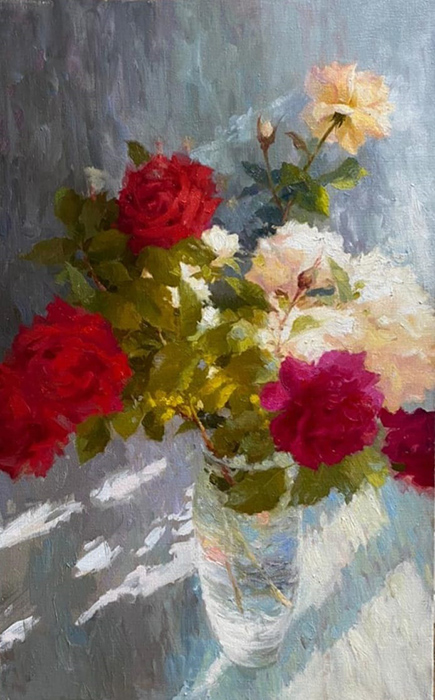  художник  Николаев Юрий, картина Розы в утренних лучах