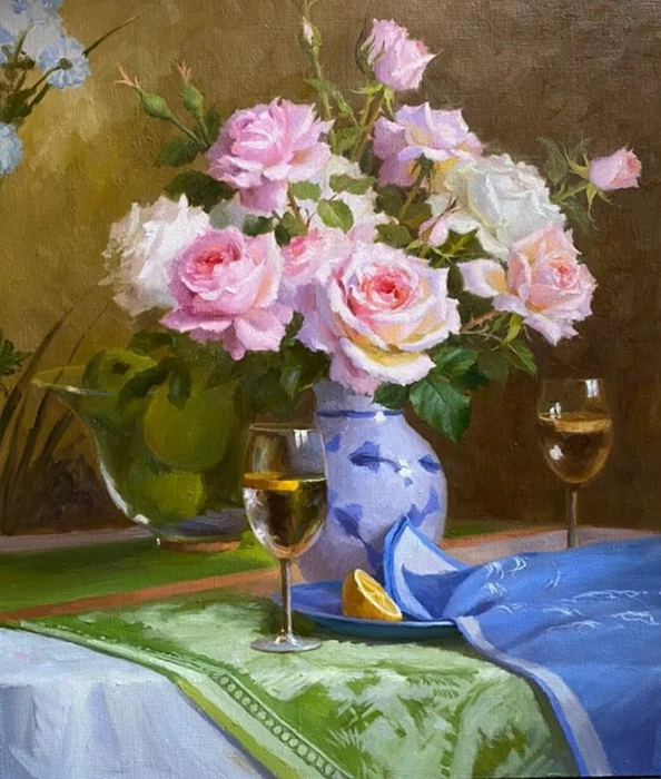  художник  Николаев Юрий, картина Вечерний букет роз