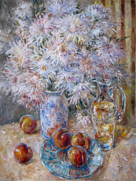  художник  Колоколов Антон, картина Хризантемы и персики