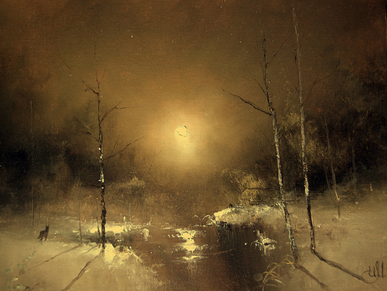  художник  Медведев Игорь, картина Зима, ночь