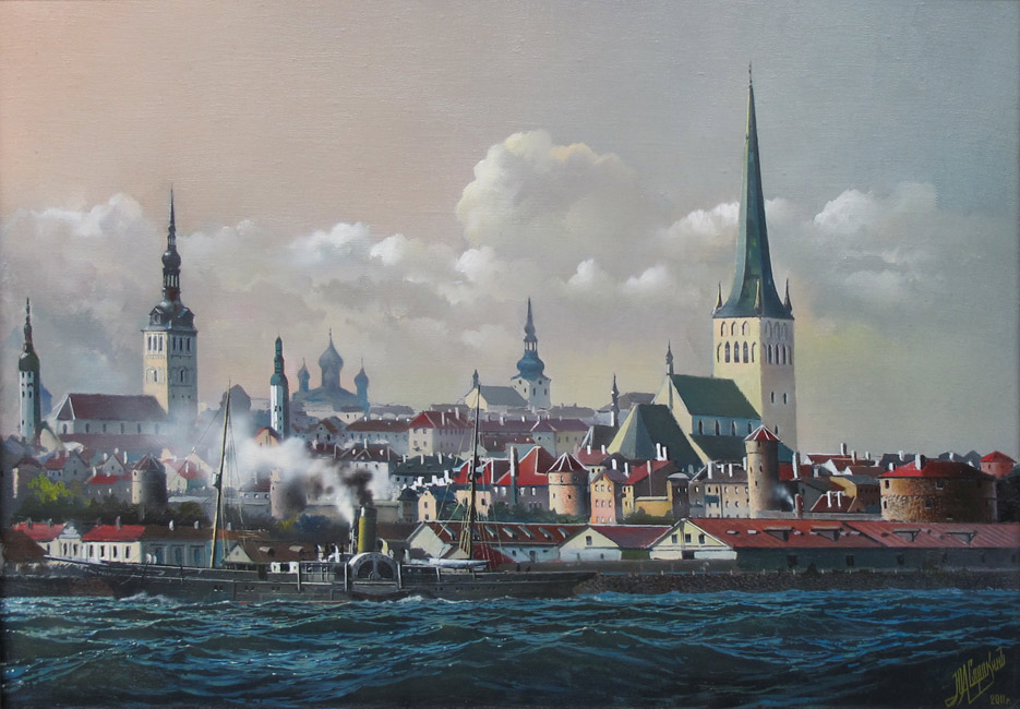  художник  Сорокин Юрий, картина Ревельский порт в начале 20-го века