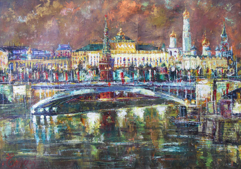  художник  Еникеев Юнис, картина Ночная Москва